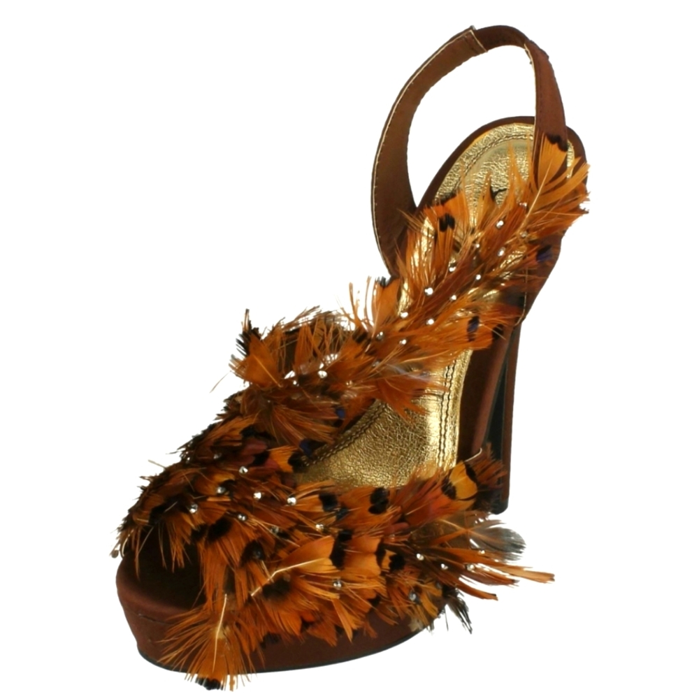 Brown feathered heels